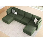 Divano componibile a 6 posti a forma di U in velluto a coste con pouf contenitore e design convertibile