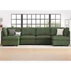 Divano componibile a 6 posti a forma di U in velluto a coste con pouf contenitore e design convertibile