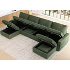 Divano componibile a 6 posti a forma di U in velluto a coste con pouf contenitore e design convertibile