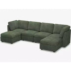 Divano componibile a 6 posti a forma di U in velluto a coste con pouf contenitore e design convertibile