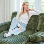Divano componibile a 6 posti a forma di U in velluto a coste con pouf contenitore e design convertibile