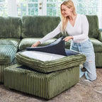 Divano componibile a 6 posti a forma di U in velluto a coste con pouf contenitore e design convertibile