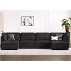 Divano componibile a 6 posti a forma di U in velluto a coste con pouf contenitore e design convertibile