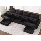 Divano componibile a 6 posti a forma di U in velluto a coste con pouf contenitore e design convertibile