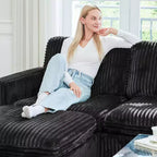 Divano componibile a 6 posti a forma di U in velluto a coste con pouf contenitore e design convertibile