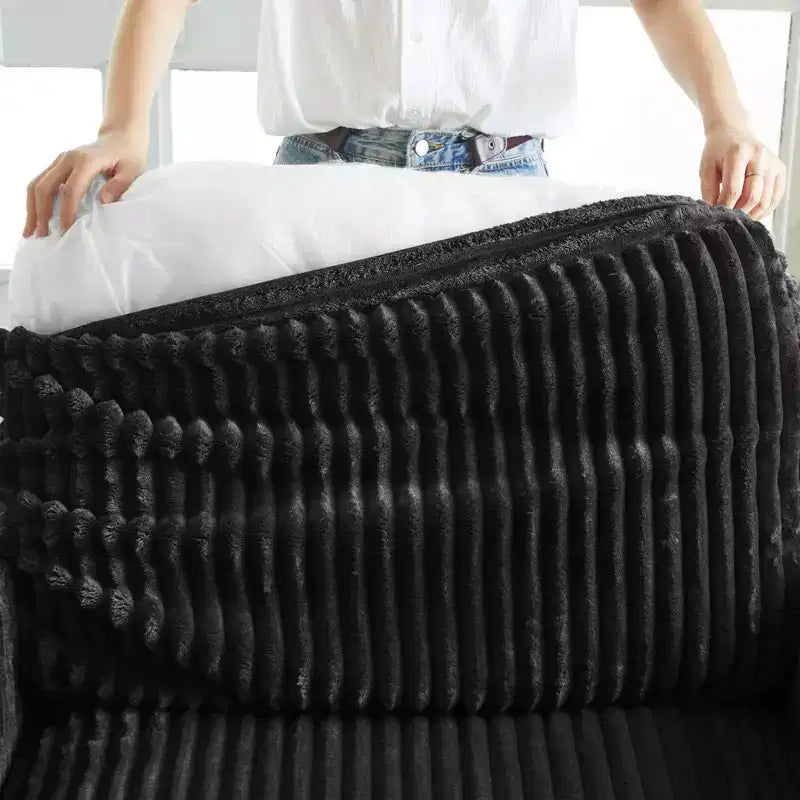 Divano Sezionale a U in Velluto a Coste da 6 Posti - Divano Modulare con Pouf Contenitore e Design Convertibile