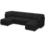 Divano componibile a 6 posti a forma di U in velluto a coste con pouf contenitore e design convertibile