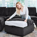 Divano componibile a 6 posti a forma di U in velluto a coste con pouf contenitore e design convertibile