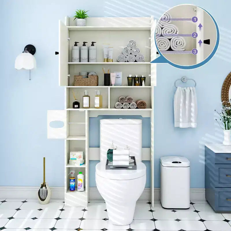 Mobiletto da bagno sopra il WC | Scaffale organizer da bagno con ante scorrevoli, portarotolo di carta igienica