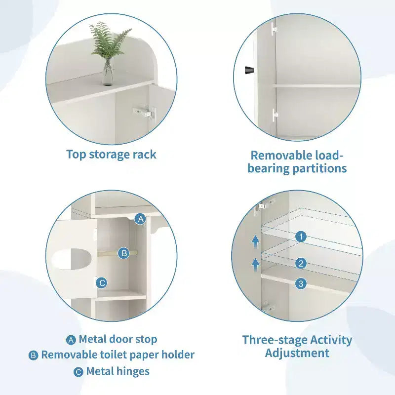 Mobiletto da bagno sopra il WC | Scaffale organizer da bagno con ante scorrevoli, portarotolo di carta igienica