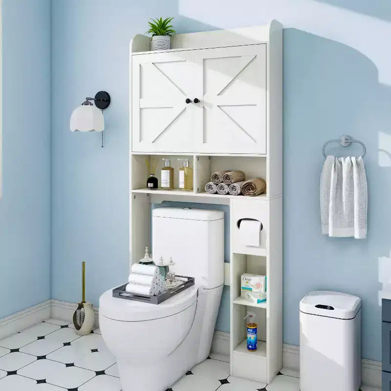Mobiletto da bagno sopra il WC | Scaffale organizer da bagno con ante scorrevoli, portarotolo di carta igienica