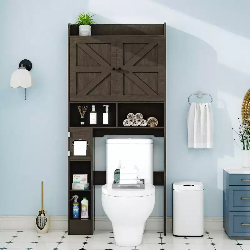 Mobiletto da bagno sopra il WC | Scaffale organizer da bagno con ante scorrevoli, portarotolo di carta igienica