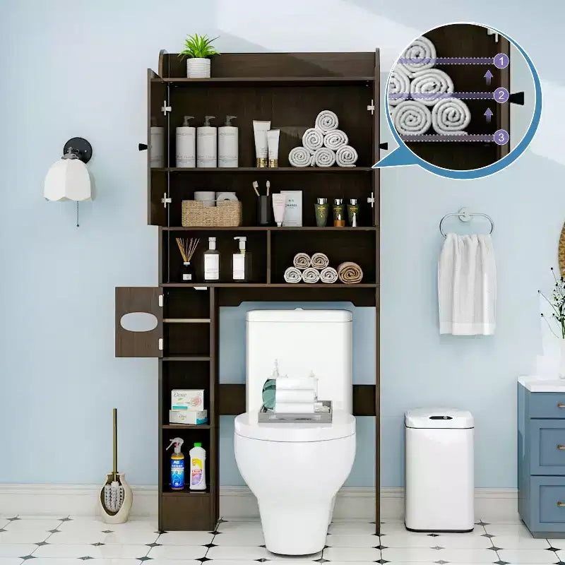 Mobiletto da bagno sopra il WC | Scaffale organizer da bagno con ante scorrevoli, portarotolo di carta igienica