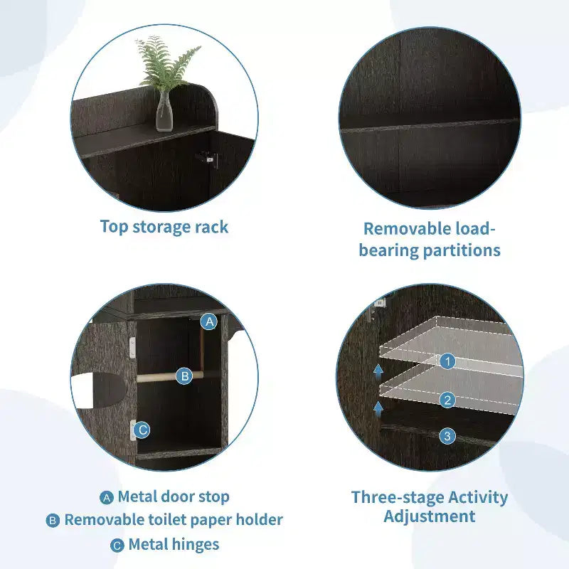 Mobiletto da bagno sopra il WC | Scaffale organizer da bagno con ante scorrevoli, portarotolo di carta igienica