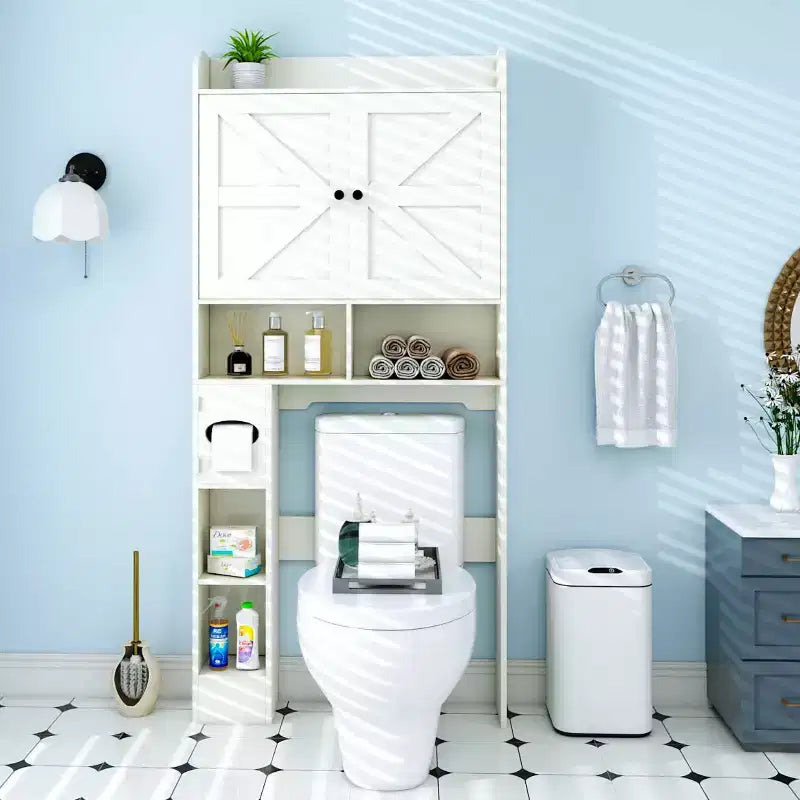 Mobiletto da bagno sopra il WC | Scaffale organizer da bagno con ante scorrevoli, portarotolo di carta igienica