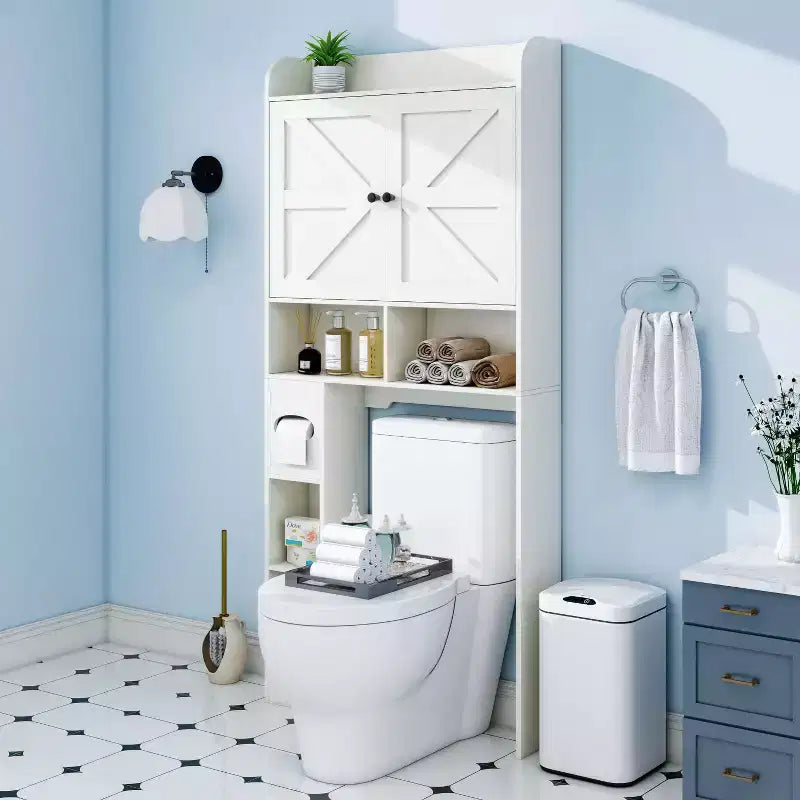 Mobiletto da bagno sopra il WC | Scaffale organizer da bagno con ante scorrevoli, portarotolo di carta igienica