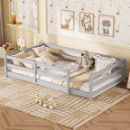 Struttura letto singola/matrimoniale alla francese, letto moderno a piattaforma bassa per bambini con sponde di sicurezza, struttura in legno massello per la cameretta dei bambini