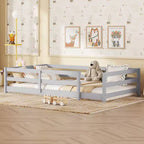 Struttura letto singola/matrimoniale alla francese, letto moderno a piattaforma bassa per bambini con sponde di sicurezza, struttura in legno massello per la cameretta dei bambini