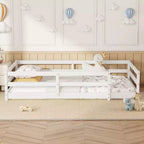 Struttura letto singola/matrimoniale alla francese, letto moderno a piattaforma bassa per bambini con sponde di sicurezza, struttura in legno massello per la cameretta dei bambini