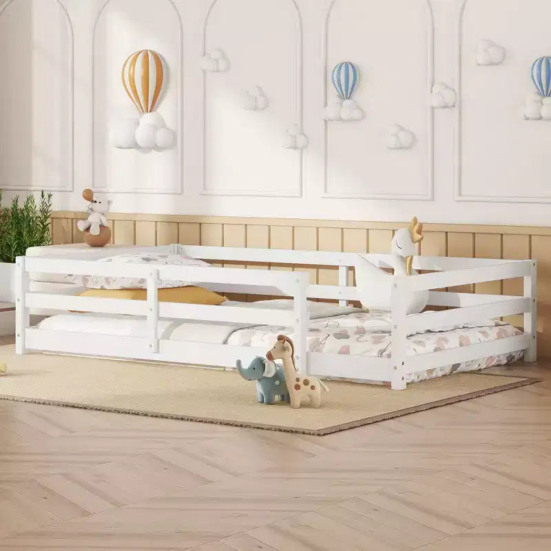 Struttura letto singola/matrimoniale alla francese, letto moderno a piattaforma bassa per bambini con sponde di sicurezza, struttura in legno massello per la cameretta dei bambini