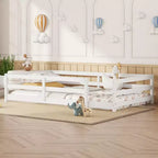 Struttura letto singola/matrimoniale alla francese, letto moderno a piattaforma bassa per bambini con sponde di sicurezza, struttura in legno massello per la cameretta dei bambini