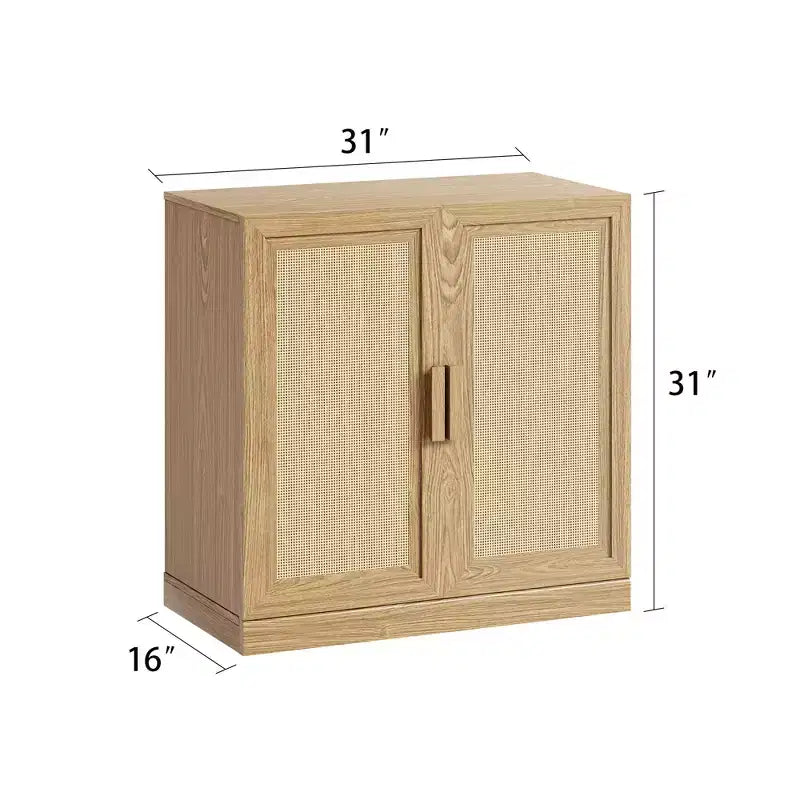 Mobile buffet 31x31x16 in legno, organizer contenitore con ripiani regolabili e ante in rattan per cucina, camera da letto, soggiorno/sala da pranzo