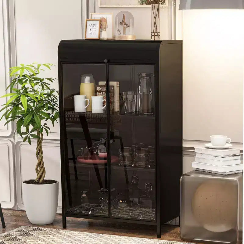 CLIHOME 47.6 Tall Metal Storage Cabinet, 4-Tier Display Cabinet with Open Shelves, Freestanding Steel Sideboard Buffet
