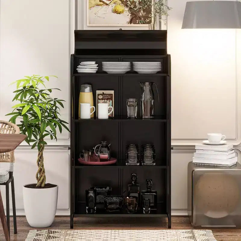 CLIHOME 47.6 Tall Metal Storage Cabinet, 4-Tier Display Cabinet with Open Shelves, Freestanding Steel Sideboard Buffet