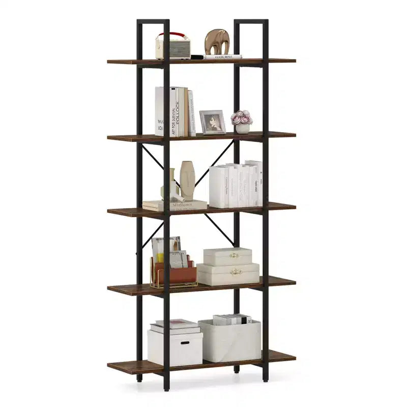 Costway 1/2 PCS 5-Tier Bookshelf 62 Tall Vintage Industrial Bookcase with Open Storage Shelves