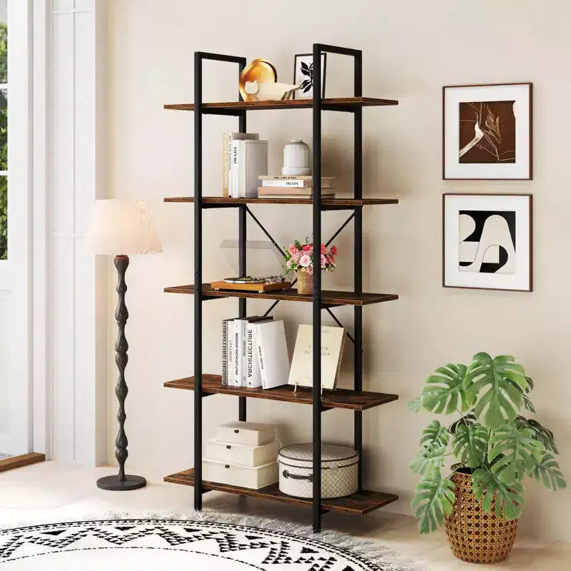 Costway Bibliothèque à 5 niveaux 1/2 PCS, 157 cm de haut, style industriel vintage, avec étagères de rangement ouvertes