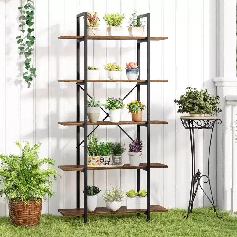 Costway Bibliothèque à 5 niveaux 1/2 PCS, 157 cm de haut, style industriel vintage, avec étagères de rangement ouvertes