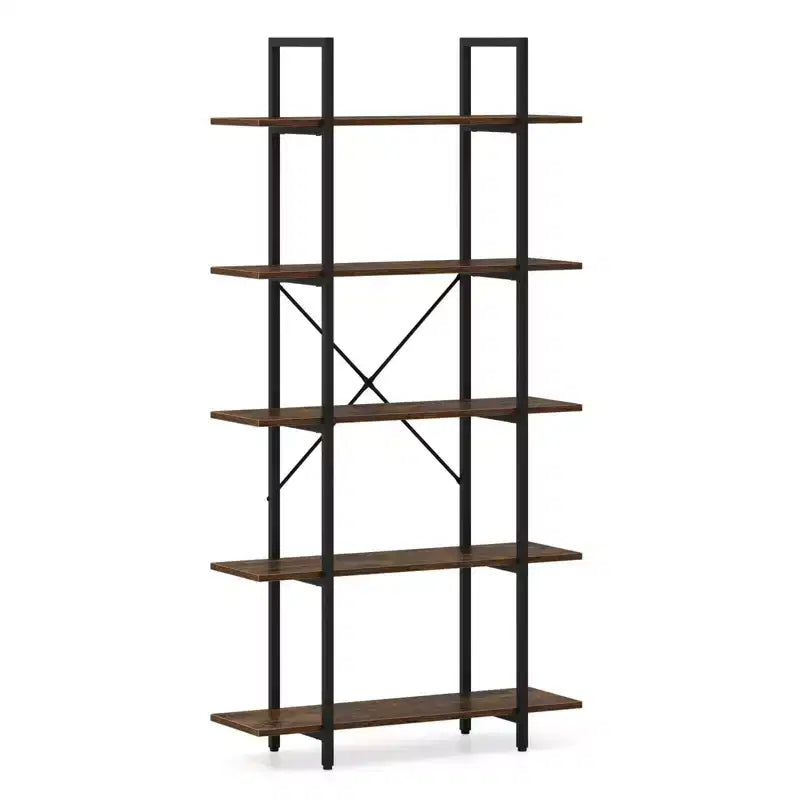Costway Bibliothèque à 5 niveaux 1/2 PCS, 157 cm de haut, style industriel vintage, avec étagères de rangement ouvertes