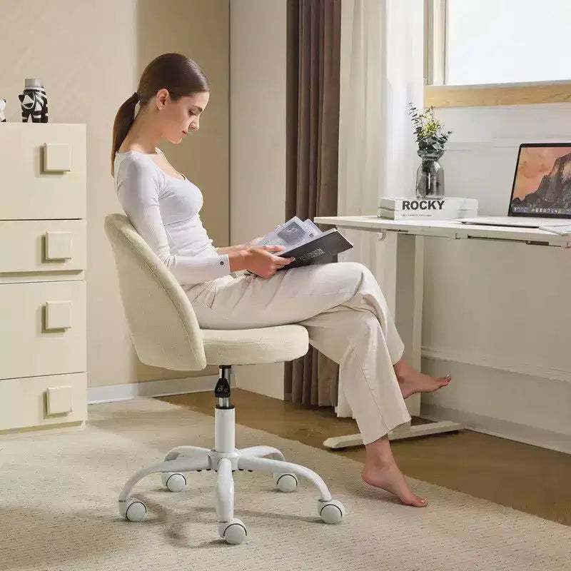 Karl Home |24 W Light yellow Swivel Upholstered Cotton and Linen Office Chair
