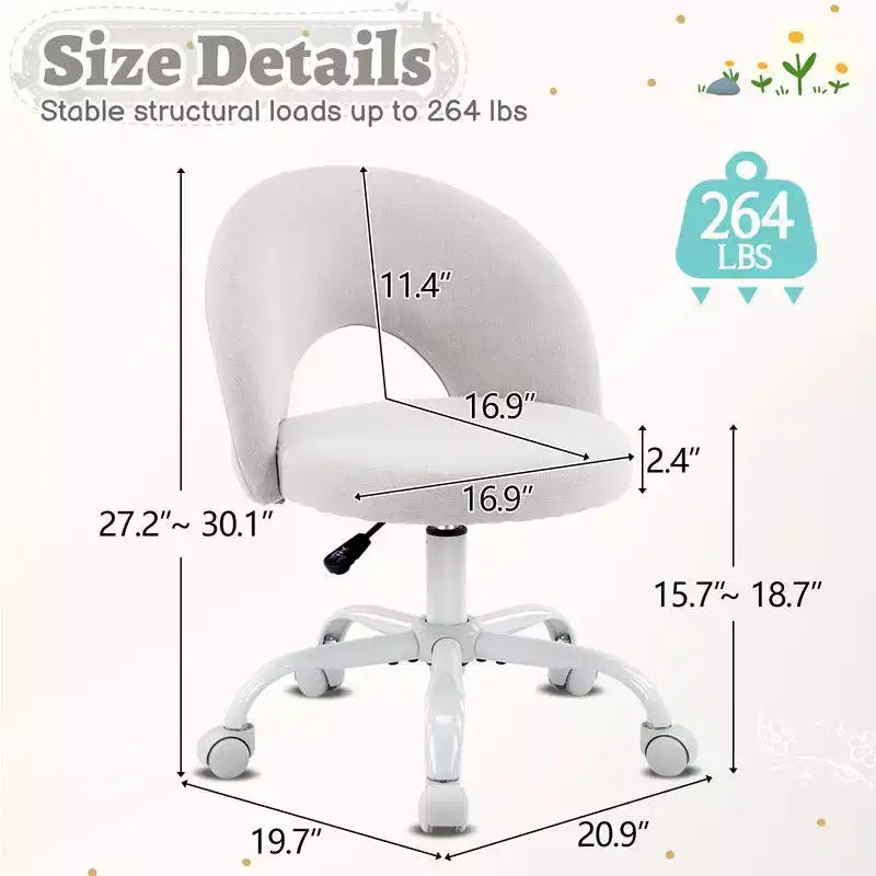 Karl Home |24 W Light yellow Swivel Upholstered Cotton and Linen Office Chair