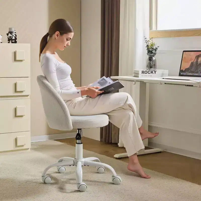 Karl Home |24 W Light yellow Swivel Upholstered Cotton and Linen Office Chair