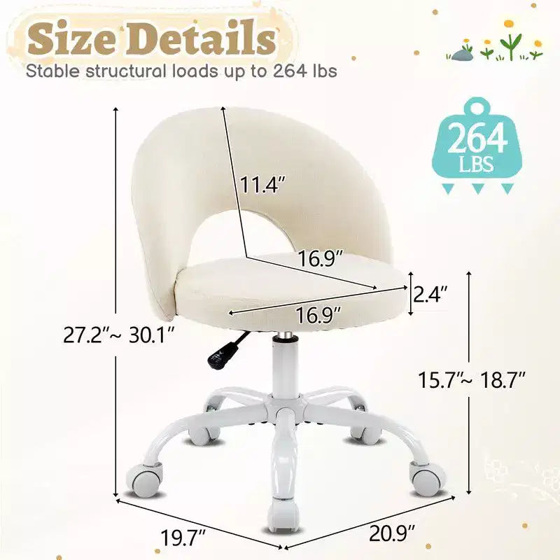 Karl Home |24 W Light yellow Swivel Upholstered Cotton and Linen Office Chair