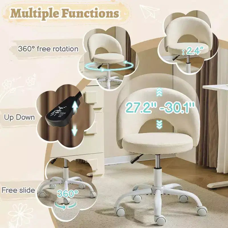 Karl Home |24 W Light yellow Swivel Upholstered Cotton and Linen Office Chair