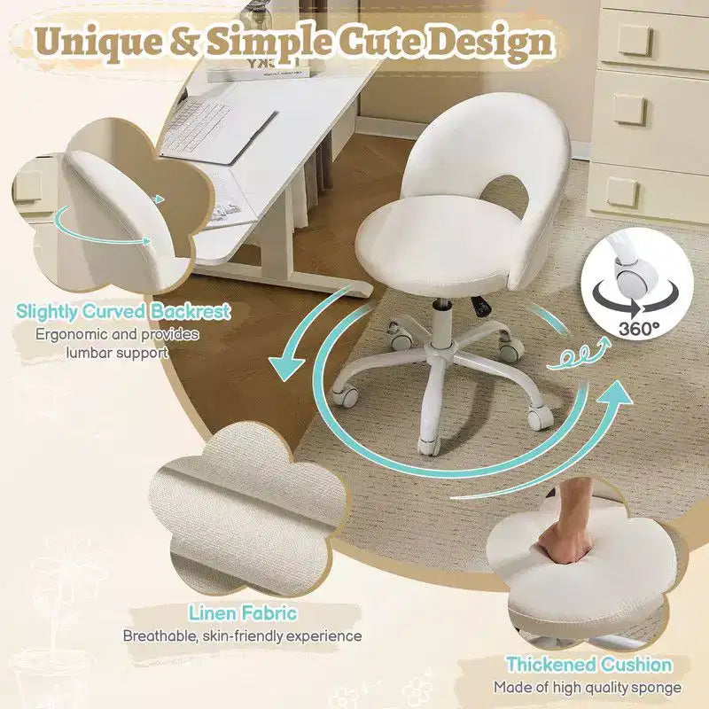 Karl Home |24 W Light yellow Swivel Upholstered Cotton and Linen Office Chair