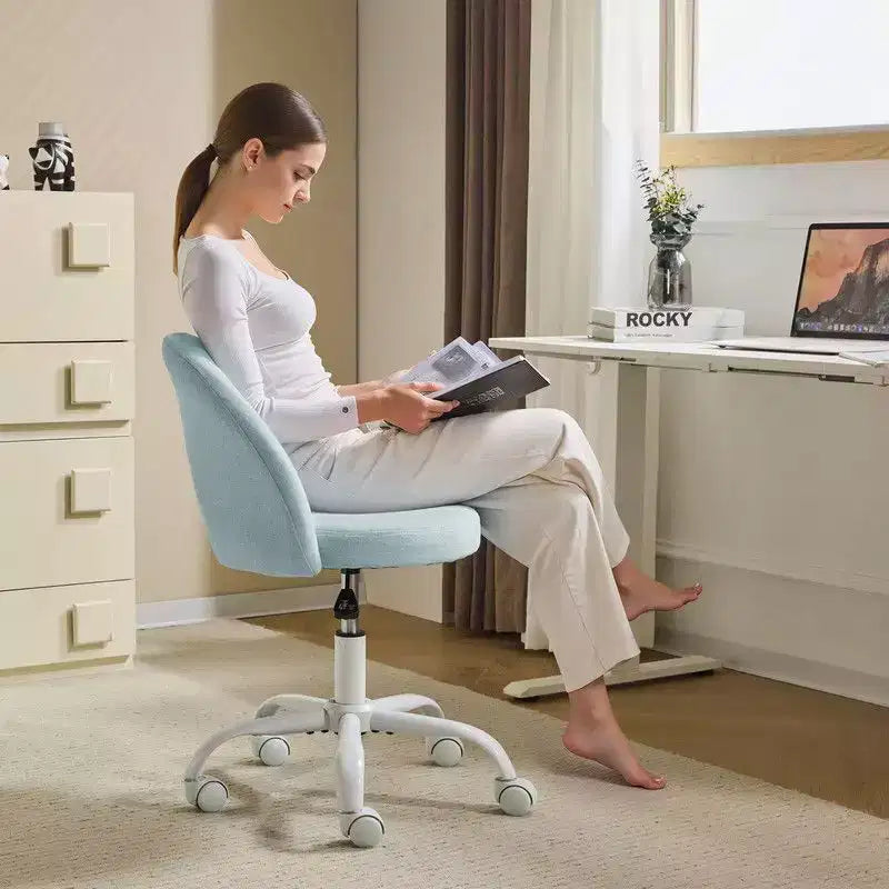 Karl Home |24 W Light yellow Swivel Upholstered Cotton and Linen Office Chair