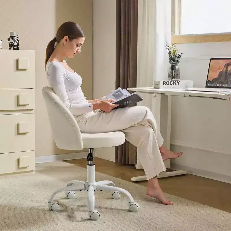 Karl Home |24 W Light yellow Swivel Upholstered Cotton and Linen Office Chair