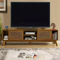 GDFStudio Mandel Mid-Century Modern 67.9 Wood and Rattan TV Stand with 2 Sliding Doors