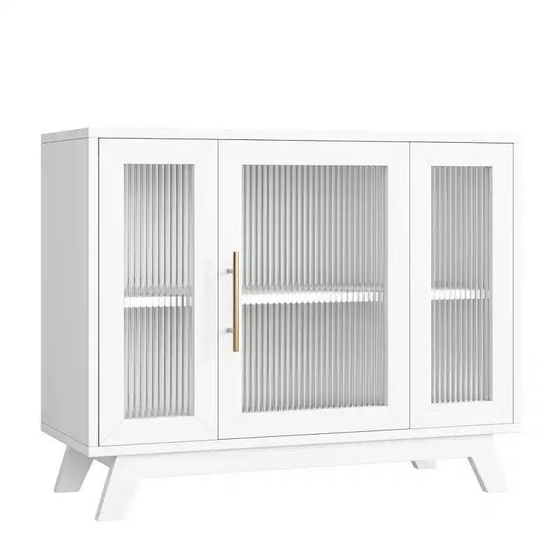 Buffet Cabinet with Storage, 36 Sideboard Cabinet with Fluted Glass Door, Retro Coffee Bar Station with Adjustable Shelf, White