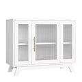 Buffet Cabinet with Storage, 36 Sideboard Cabinet with Fluted Glass Door, Retro Coffee Bar Station with Adjustable Shelf, White
