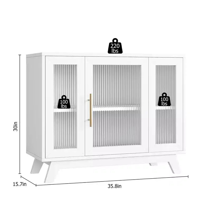 Buffet Cabinet with Storage, 36 Sideboard Cabinet with Fluted Glass Door, Retro Coffee Bar Station with Adjustable Shelf, White