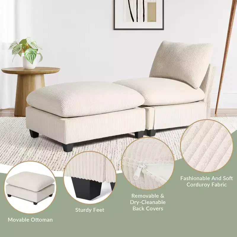 WestinTrends Hearthside 68.5 Corduroy Upholstered Indoor Chaise Lounge Chair