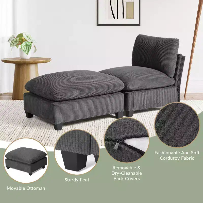 WestinTrends Hearthside 68.5 Corduroy Upholstered Indoor Chaise Lounge Chair