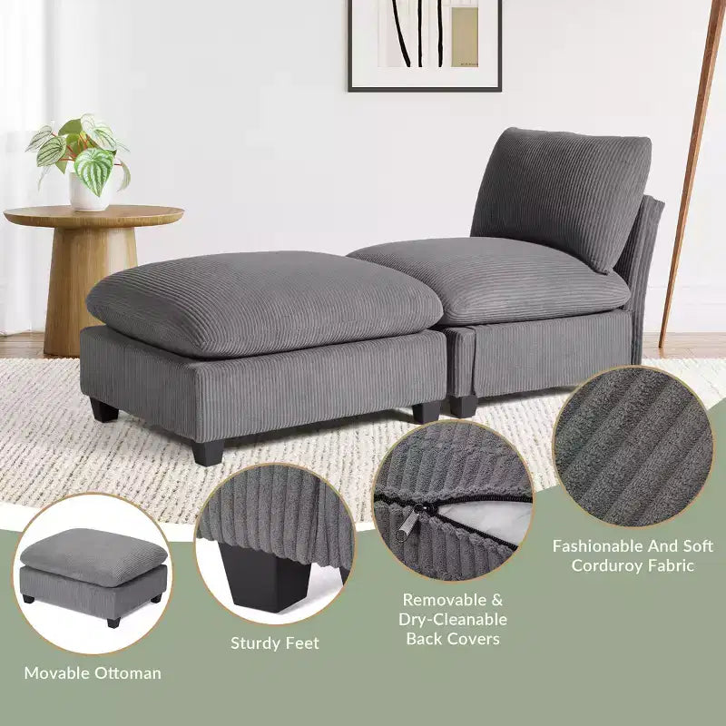 WestinTrends Hearthside 68.5 Corduroy Upholstered Indoor Chaise Lounge Chair