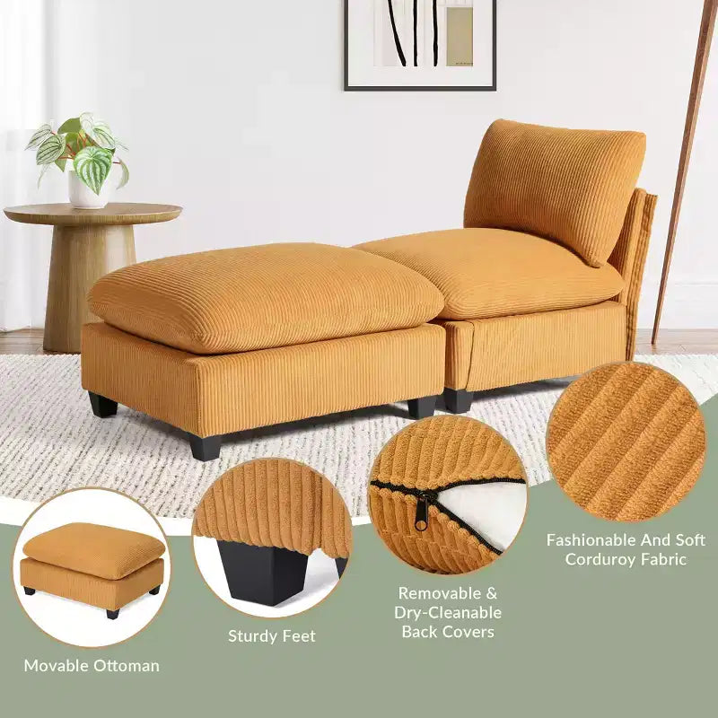 WestinTrends Hearthside 68.5 Corduroy Upholstered Indoor Chaise Lounge Chair