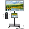 Mobile TV Stand with Power Outlet - Tilt & 360 Swivel Rolling, Height Adjustable TV Cart Trolley on Wheels for 32-75 Inch TVs, Holds Up to 110lbs