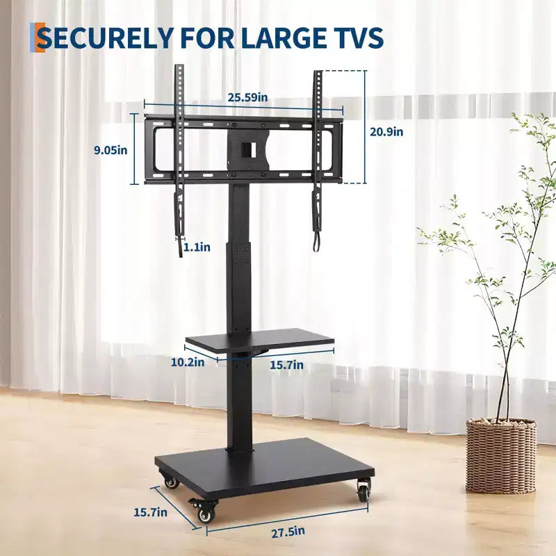 Mobile TV Stand with Power Outlet - Tilt & 360 Swivel Rolling, Height Adjustable TV Cart Trolley on Wheels for 32-75 Inch TVs, Holds Up to 110lbs